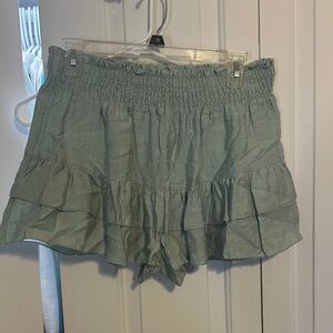 SHEIN High Waist Green Ruffle Shorts